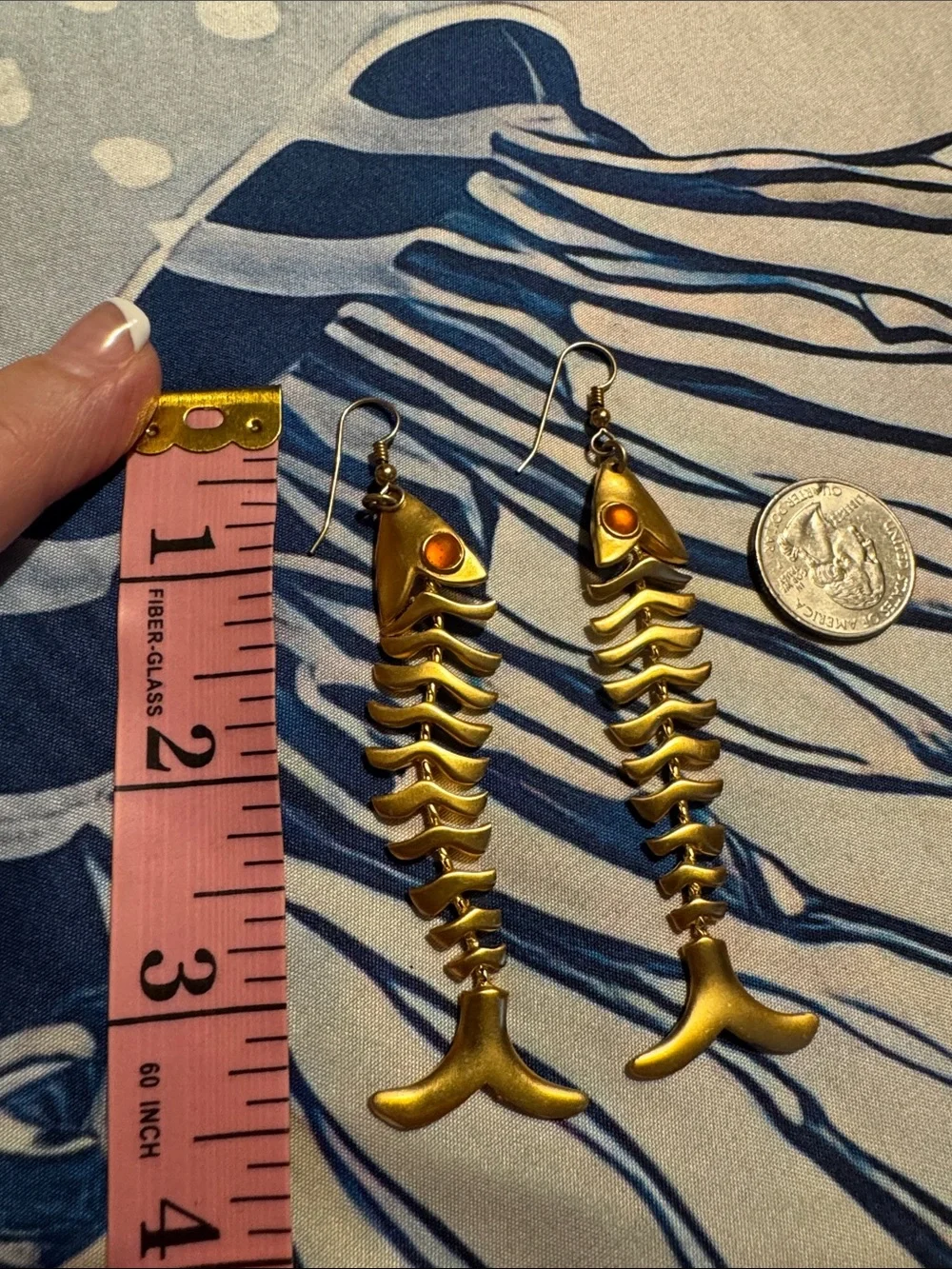 Anne Klein Gold Fishbone Drop Earrings with Orange Accent